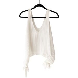 Zara Trafaluc Pleated Open Side Tank Top Womens XS White V-Neck Tie Detail Boho‎